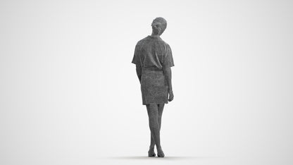 realistic 3D people woman casual standing, render-ready for V-Ray and Corona, FBX OBJ, wireframe front view