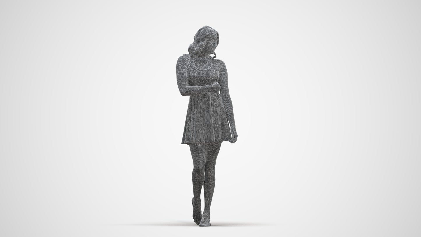 realistic 3D woman walking, scanned archviz people for Blender and 3ds Max, three-quarter front view render