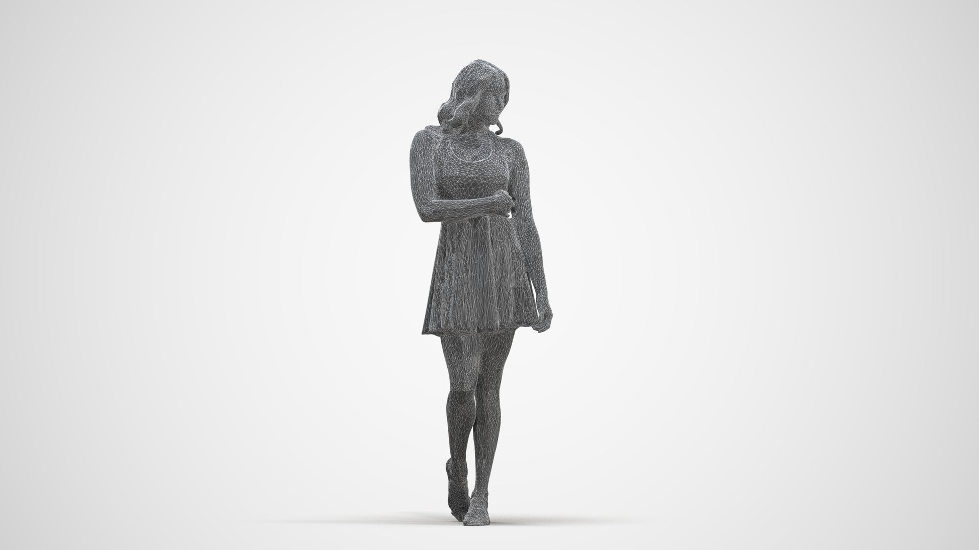 realistic 3D woman walking, scanned archviz people for Blender and 3ds Max, three-quarter front view render