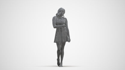 realistic 3D woman walking, scanned archviz people for Blender and 3ds Max, three-quarter front view render