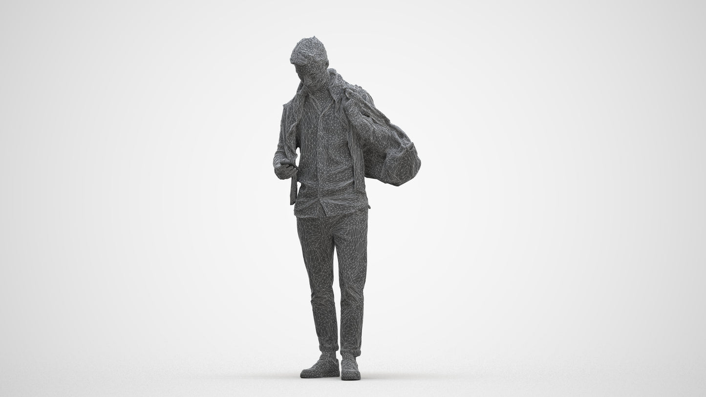 realistic 3D people man casual walking, render-ready for V-Ray and Corona, FBX OBJ, three-quarter front view render
