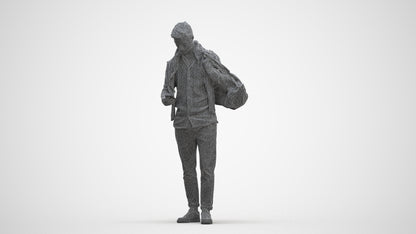 realistic 3D people man casual walking, render-ready for V-Ray and Corona, FBX OBJ, three-quarter front view render