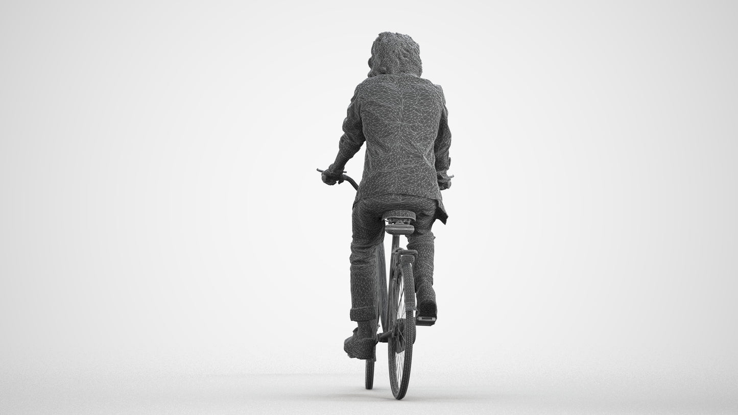 scanned 3D man casual cycling, photogrammetry people for Enscape and V-Ray, wireframe front view
