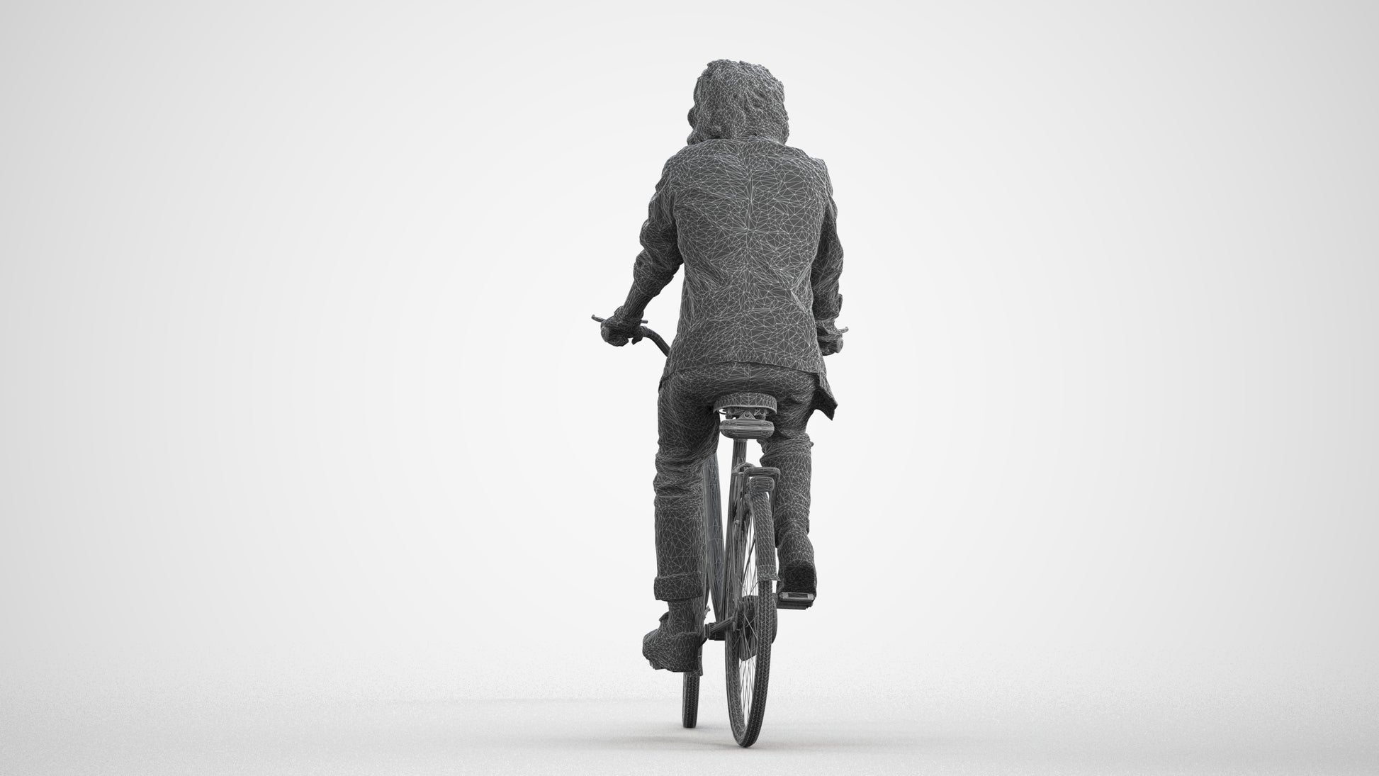 scanned 3D man casual cycling, photogrammetry people for Enscape and V-Ray, wireframe front view