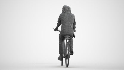 scanned 3D man casual cycling, photogrammetry people for Enscape and V-Ray, wireframe front view