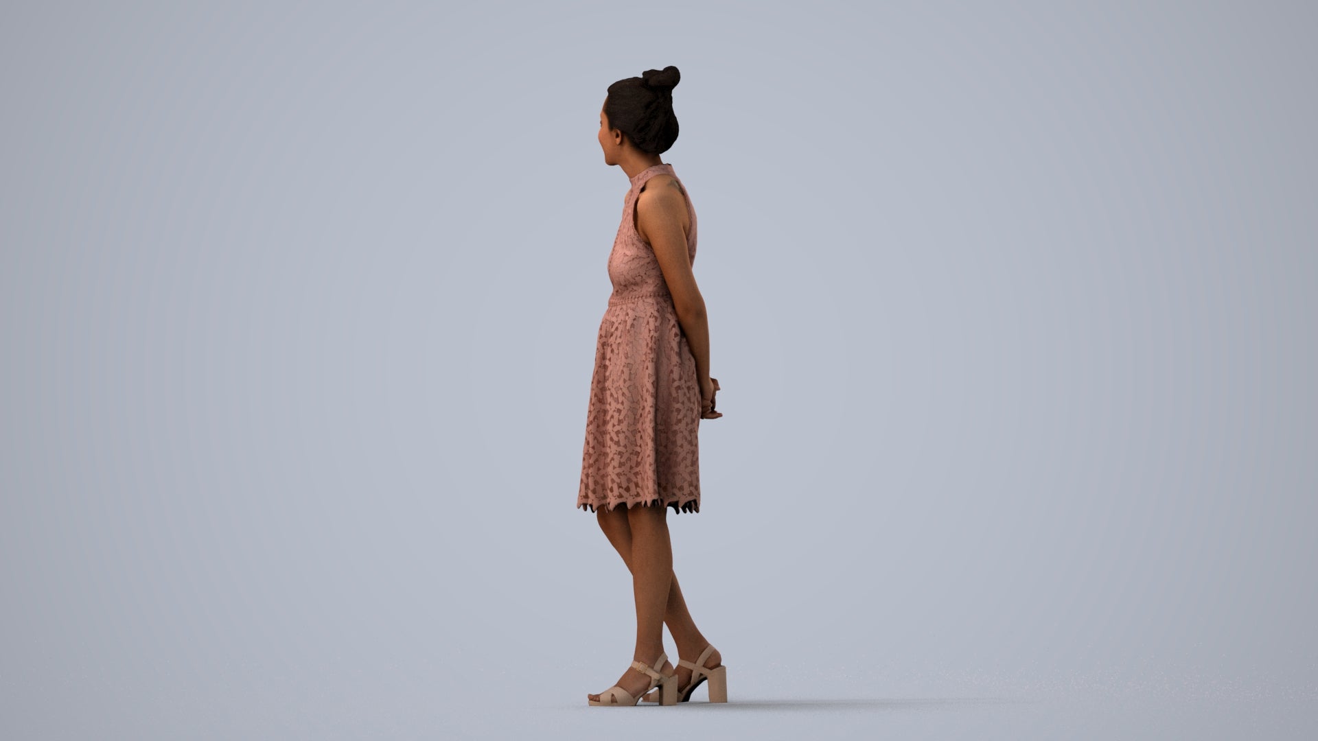 realistic 3D people woman formal standing, render-ready for V-Ray and Corona, FBX OBJ, three-quarter view render