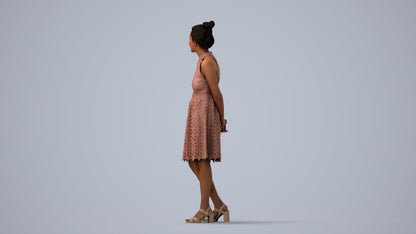 realistic 3D people woman formal standing, render-ready for V-Ray and Corona, FBX OBJ, three-quarter view render