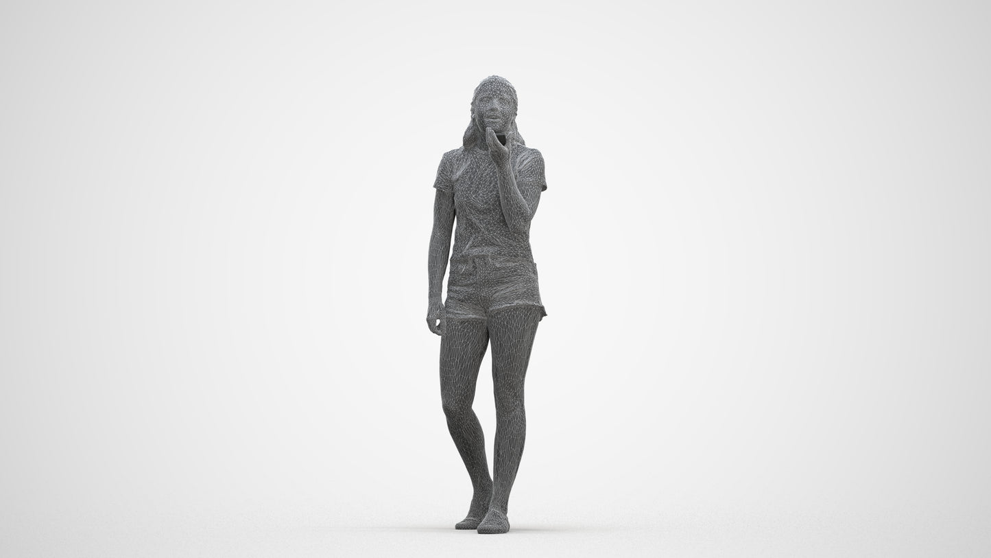 3D people model girl casual standing, scanned human for 3ds Max rendering, three-quarter front view render