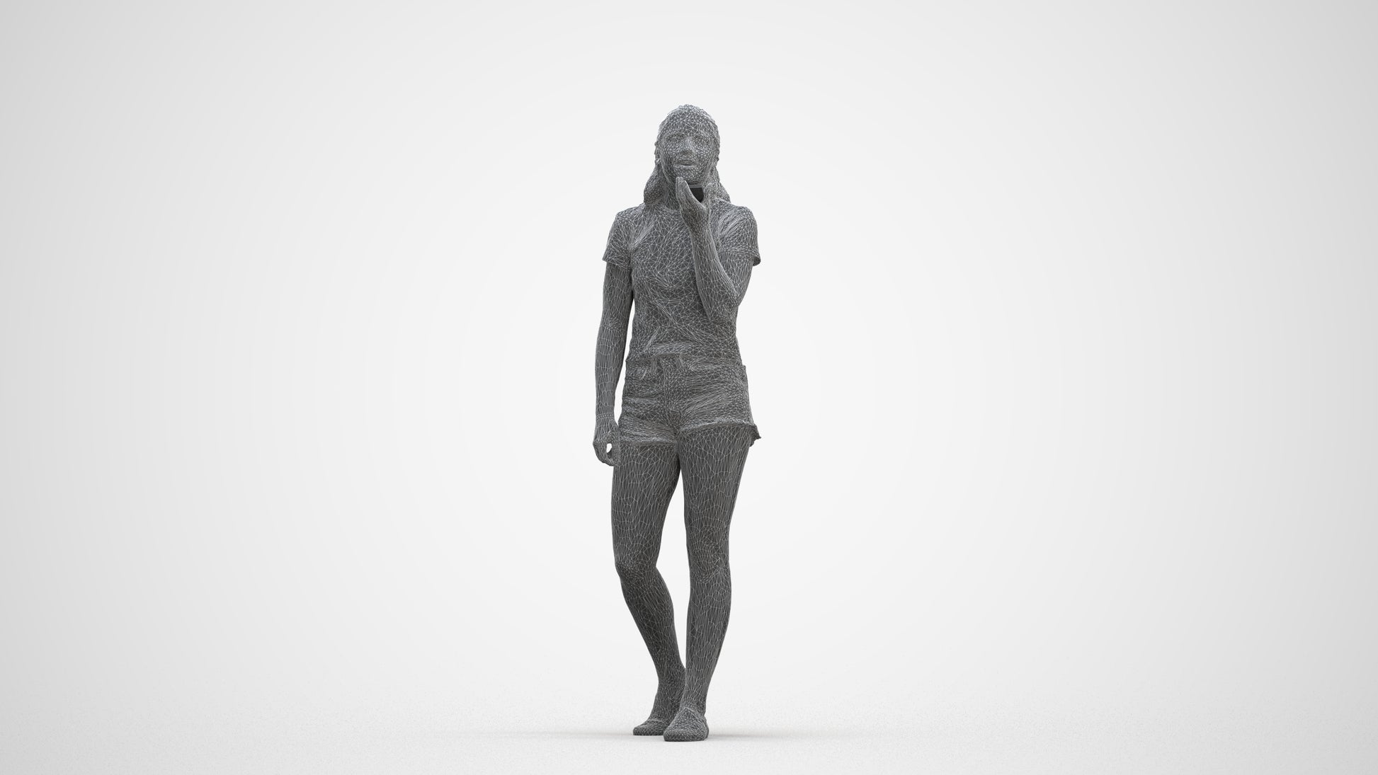 3D people model girl casual standing, scanned human for 3ds Max rendering, three-quarter front view render