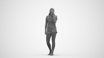 3D people model girl casual standing, scanned human for 3ds Max rendering, three-quarter front view render