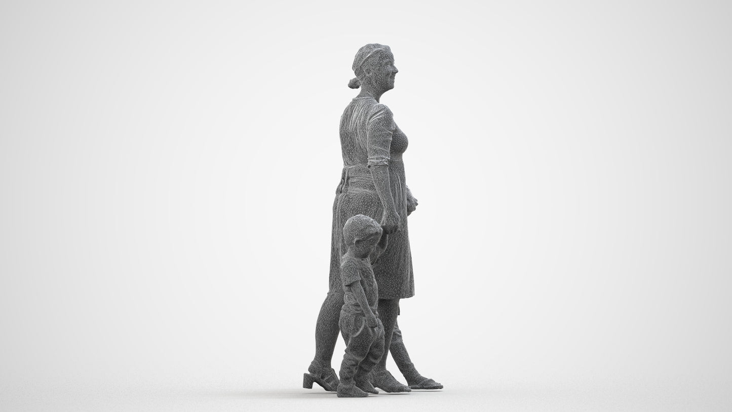 3D human model girl casual kids, photogrammetry scanned person for archviz, wireframe side view