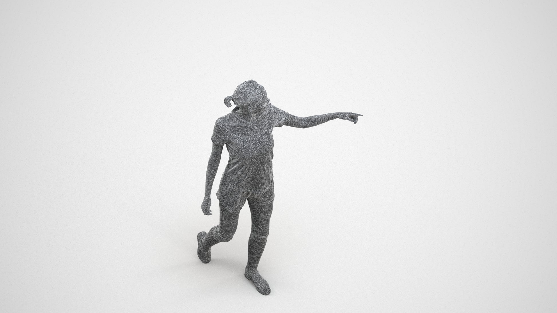 photogrammetry 3D woman sport, realistic human model archviz FBX, wireframe three-quarter view