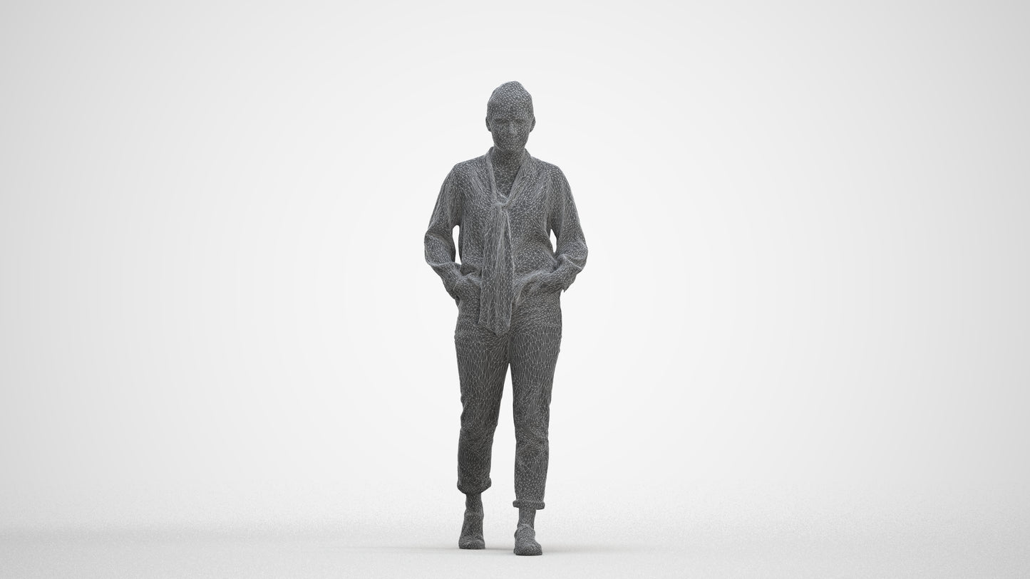 photogrammetry 3D woman casual walking, realistic human model archviz FBX, three-quarter front view render