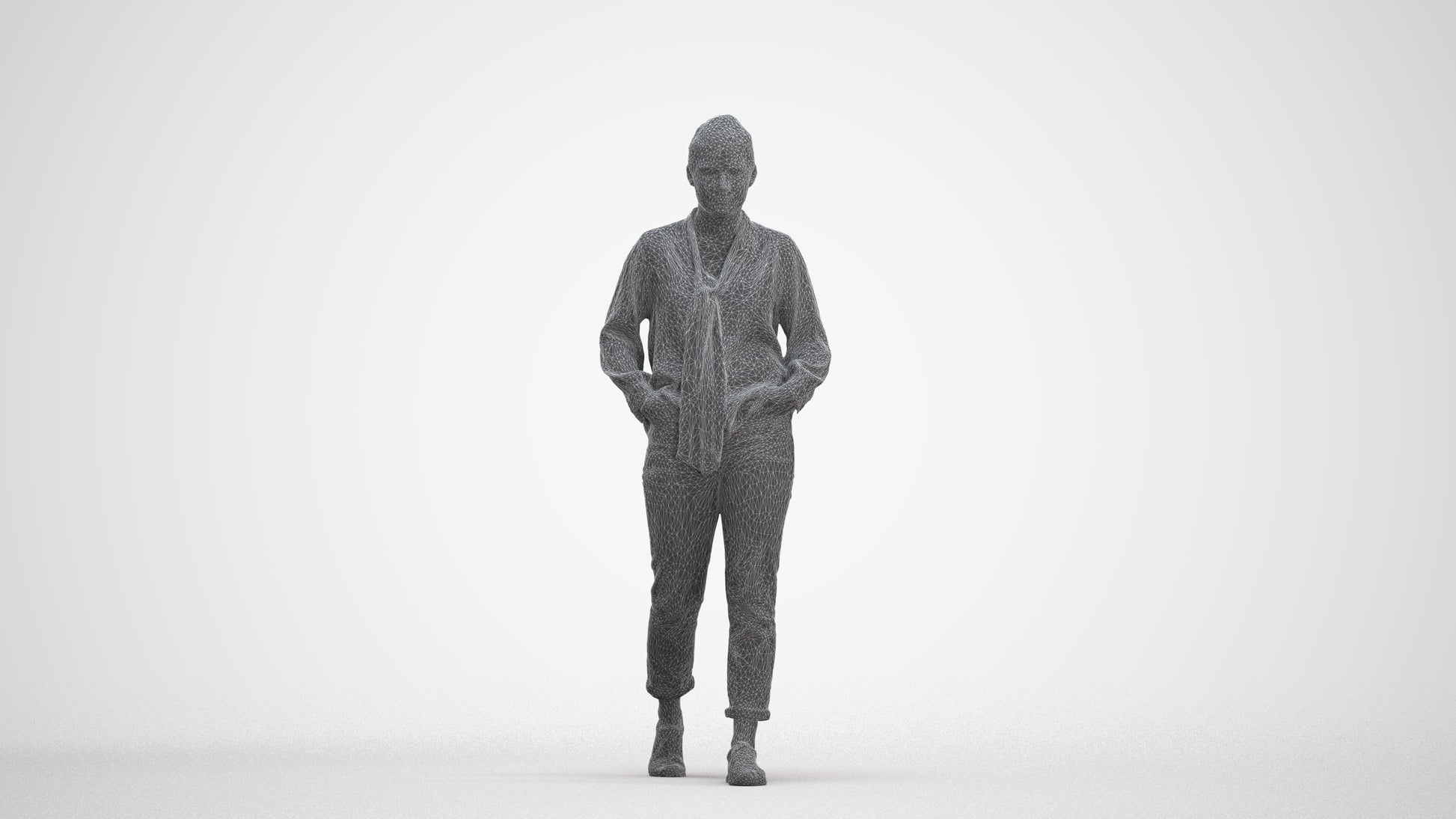 photogrammetry 3D woman casual walking, realistic human model archviz FBX, three-quarter front view render
