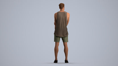 3D human model man casual standing, photogrammetry scanned person for archviz, front view render