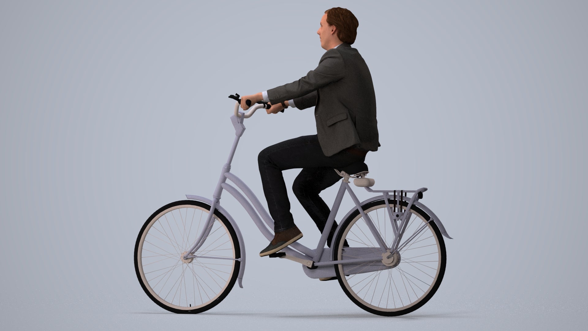 scanned 3D man business cycling, photogrammetry people for Enscape and V-Ray, three-quarter view render