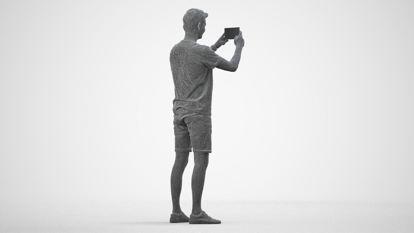realistic 3D people man casual standing, render-ready for V-Ray and Corona, FBX OBJ, wireframe side view