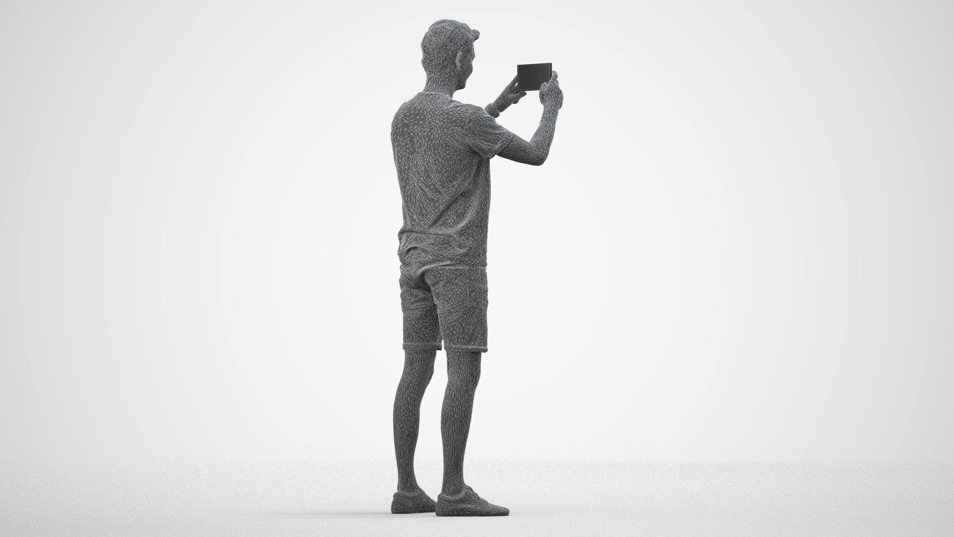 realistic 3D people man casual standing, render-ready for V-Ray and Corona, FBX OBJ, wireframe side view