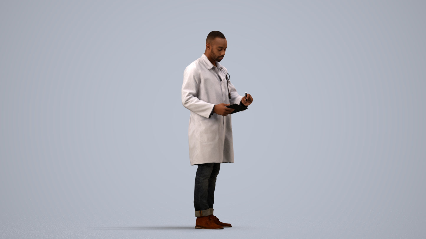 photogrammetry 3D man medical, realistic human model archviz FBX, side view render