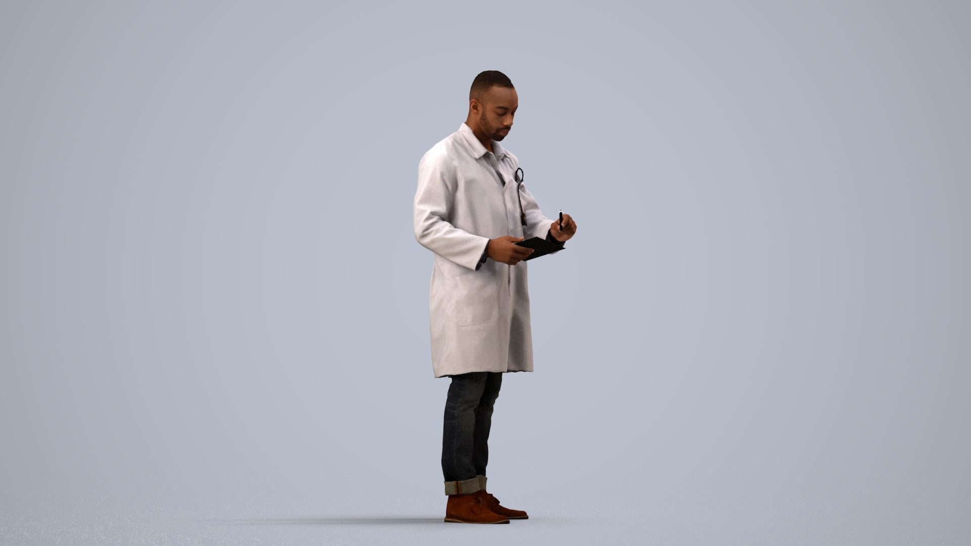 photogrammetry 3D man medical, realistic human model archviz FBX, side view render
