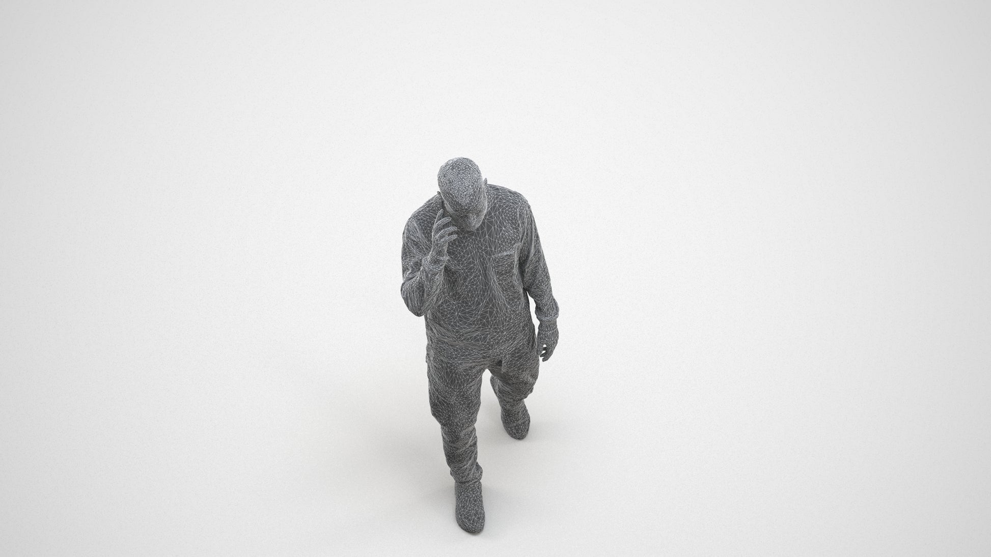 3D scanned man walking casual, photorealistic archviz people for Enscape and SketchUp, wireframe three-quarter view
