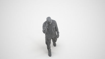 3D scanned man walking casual, photorealistic archviz people for Enscape and SketchUp, wireframe three-quarter view