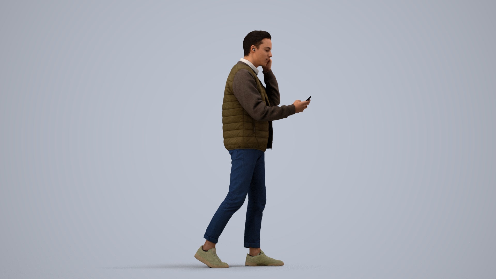 3D scanned man walking casual, photorealistic archviz people for Enscape and SketchUp, side view render