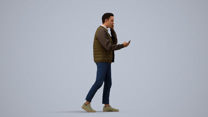 3D scanned man walking casual, photorealistic archviz people for Enscape and SketchUp, side view render