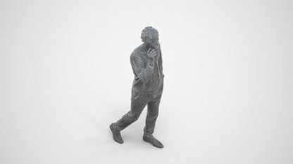 3D human model man casual walking, photogrammetry scanned person for archviz, wireframe three-quarter view