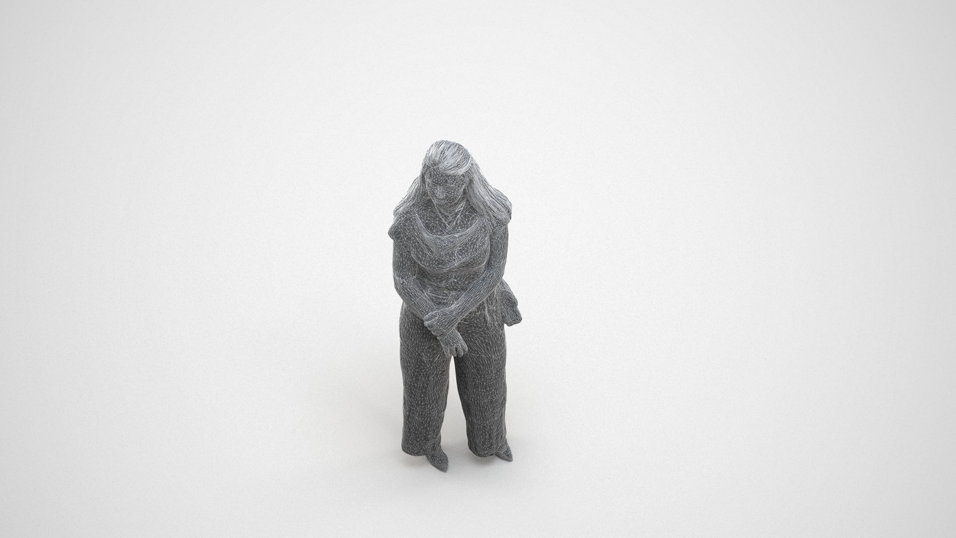 realistic 3D people woman casual standing, render-ready for V-Ray and Corona, FBX OBJ, wireframe three-quarter view