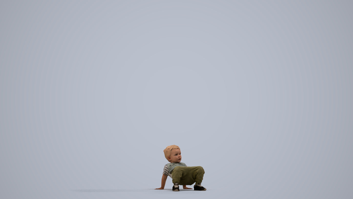 realistic 3D human boy casual kids, archviz people FBX OBJ for Blender, side view render