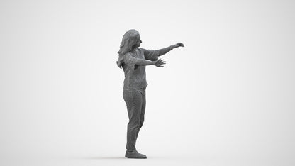 realistic 3D woman casual standing, scanned archviz people for Blender and 3ds Max, wireframe side view