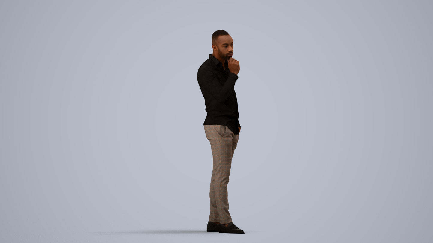 scanned 3D man business standing, photogrammetry people for Enscape and V-Ray, side view render