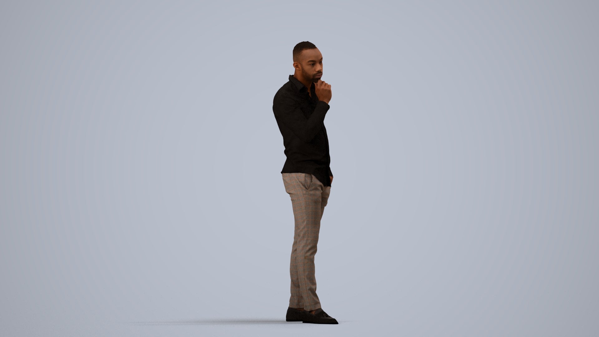 scanned 3D man business standing, photogrammetry people for Enscape and V-Ray, side view render