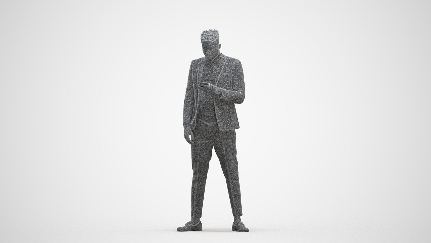 3D people model man casual standing, scanned human for 3ds Max rendering, three-quarter front view render