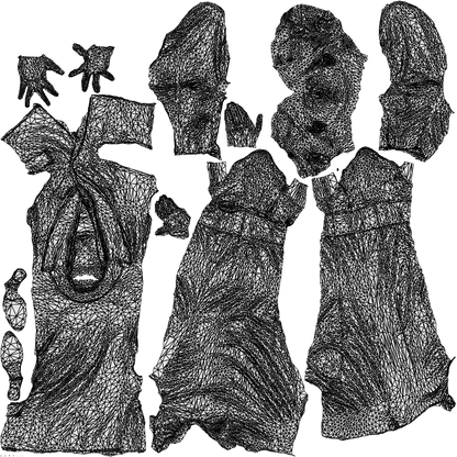 realistic 3D human woman business standing, archviz people FBX OBJ for Blender, wireframe top-down view