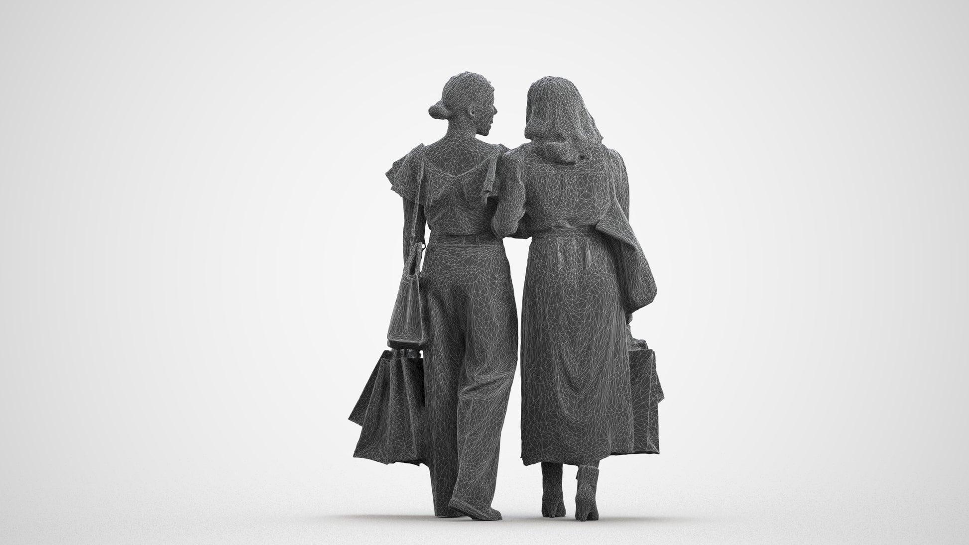 3D people model woman business mix, scanned human for 3ds Max rendering, wireframe front view