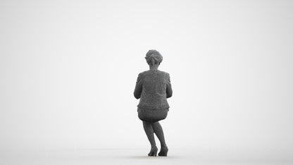photogrammetry 3D woman business sitting, realistic human model archviz FBX, wireframe front view