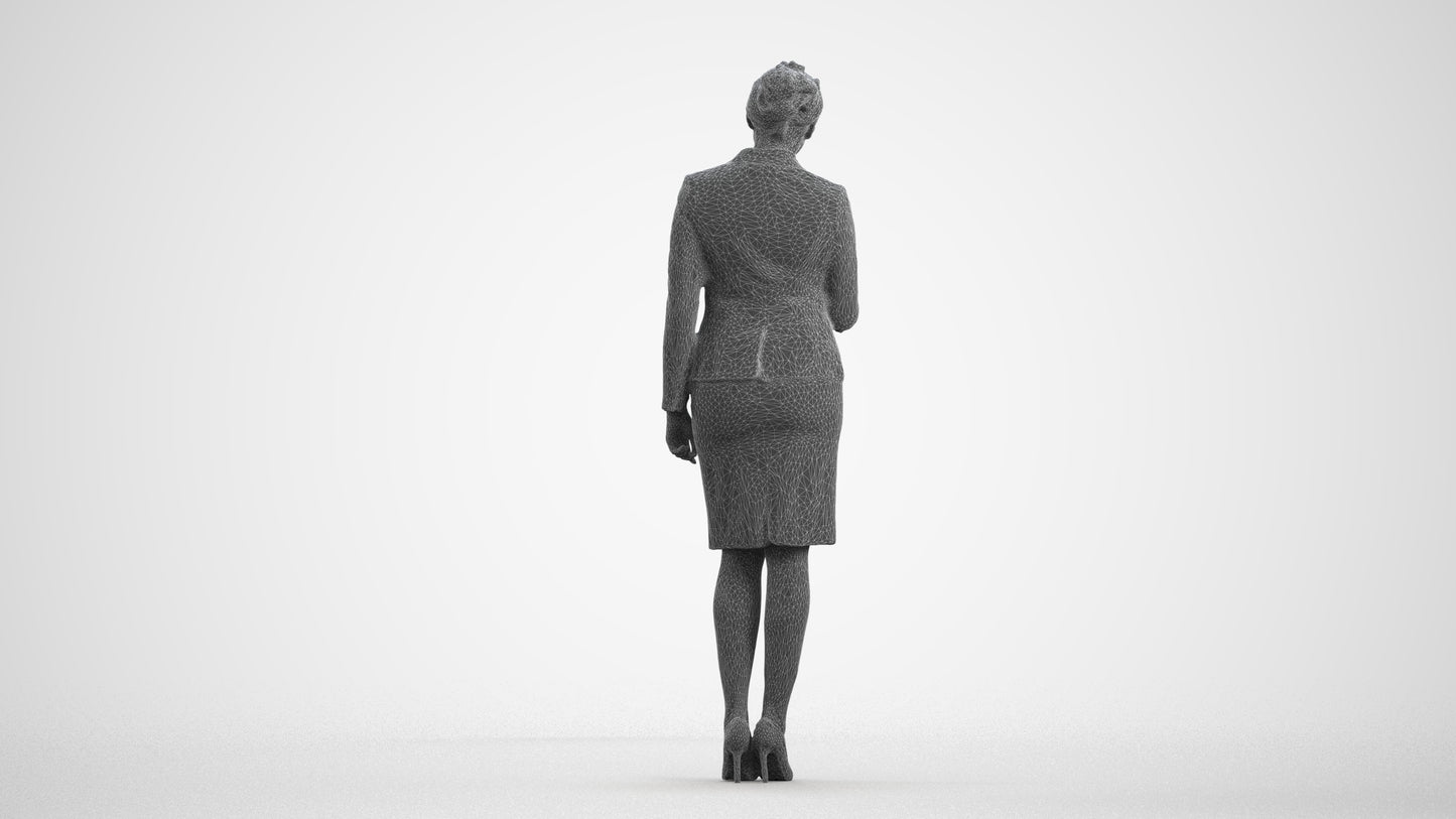 3D people model woman hospitality, scanned human for 3ds Max rendering, wireframe front view