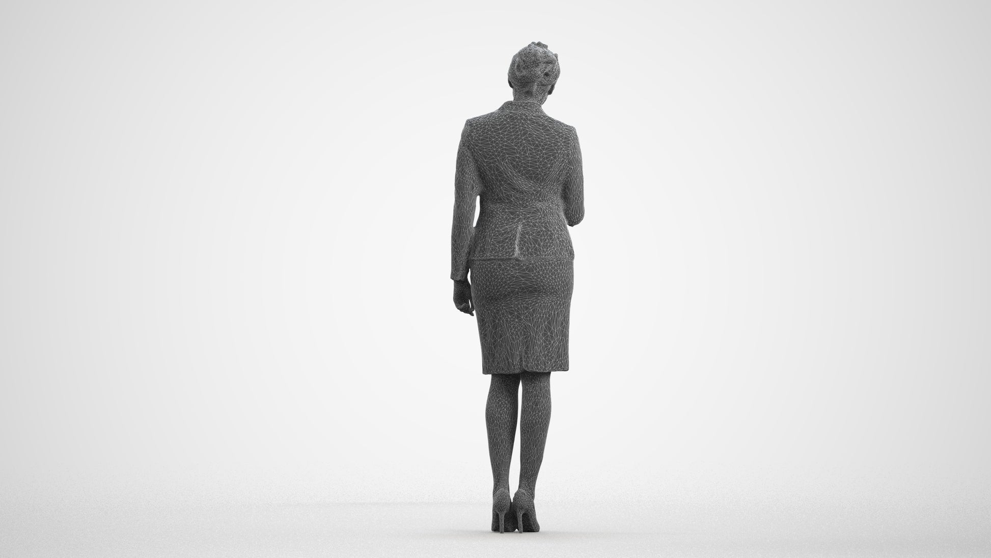 3D people model woman hospitality, scanned human for 3ds Max rendering, wireframe front view