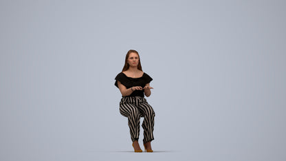 3D human model woman casual business, photogrammetry scanned person for archviz, top-down view render