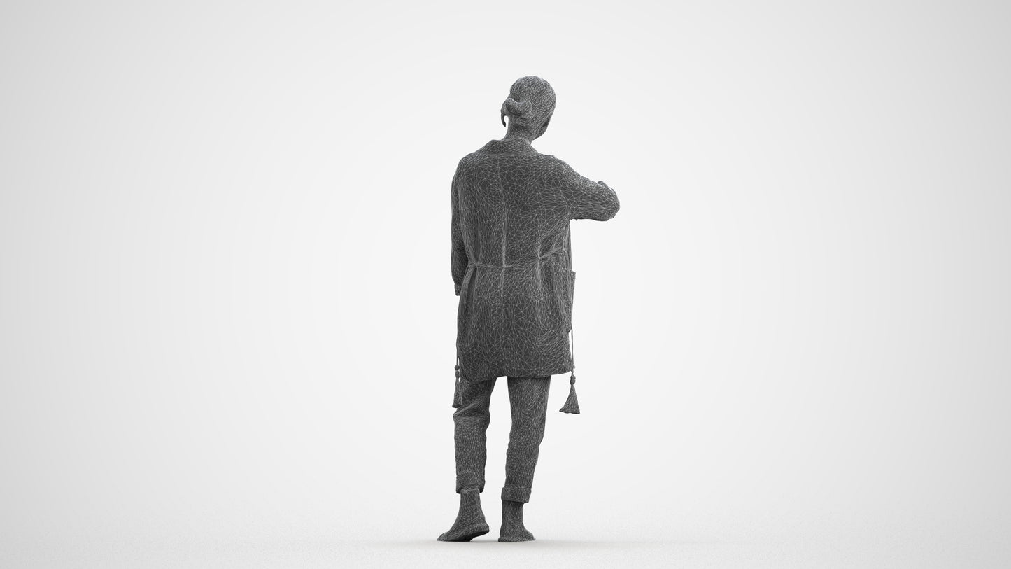 realistic 3D woman casual standing, scanned archviz people for Blender and 3ds Max, wireframe front view