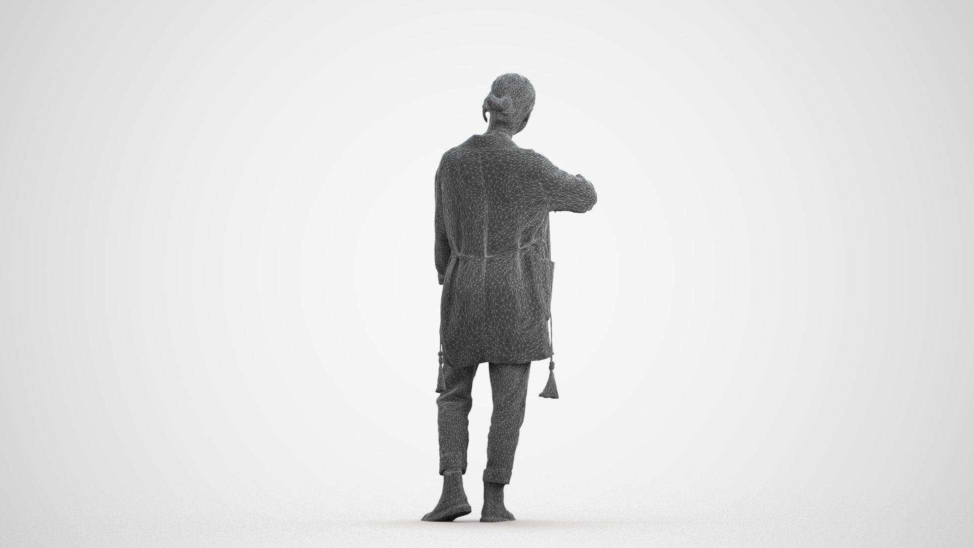 realistic 3D woman casual standing, scanned archviz people for Blender and 3ds Max, wireframe front view