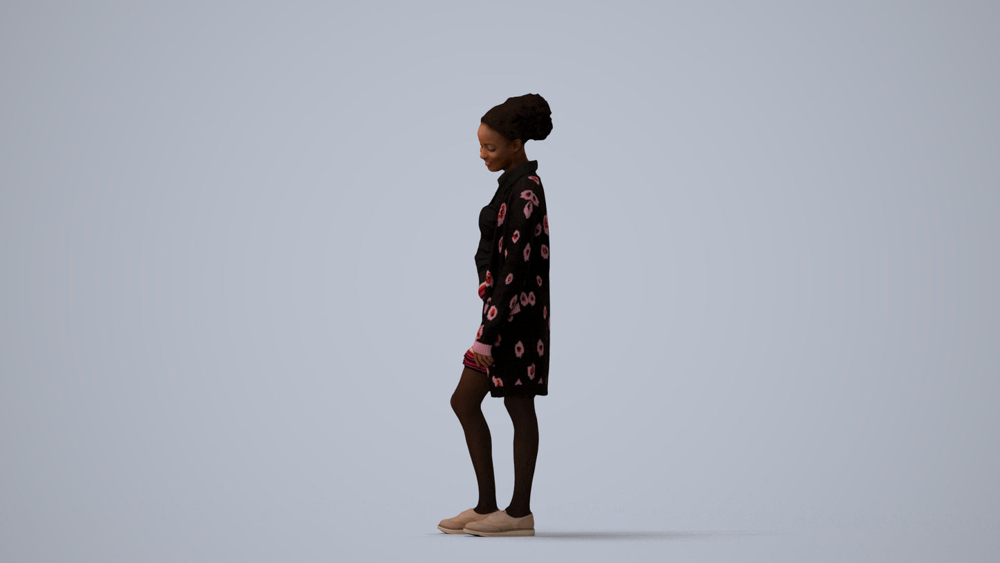 realistic 3D people woman casual standing, render-ready for V-Ray and Corona, FBX OBJ, three-quarter view render