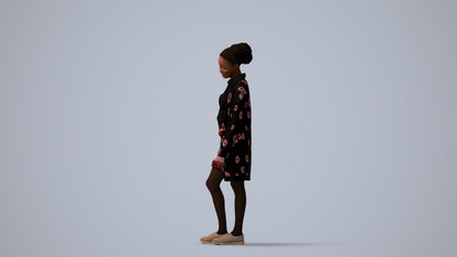 realistic 3D people woman casual standing, render-ready for V-Ray and Corona, FBX OBJ, three-quarter view render