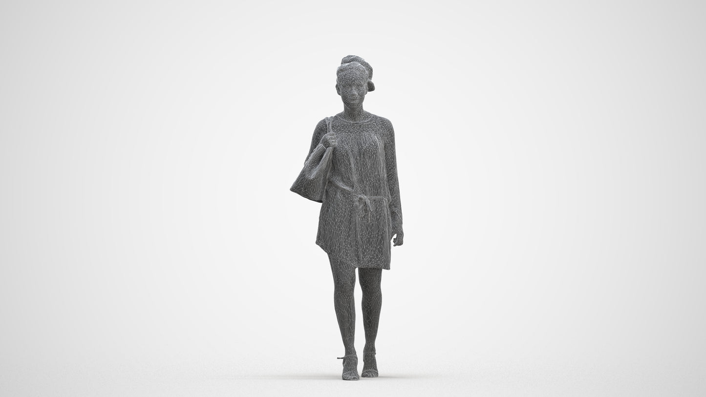 scanned 3D woman casual walking, photogrammetry people for Enscape and V-Ray, three-quarter front view render