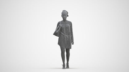 scanned 3D woman casual walking, photogrammetry people for Enscape and V-Ray, three-quarter front view render