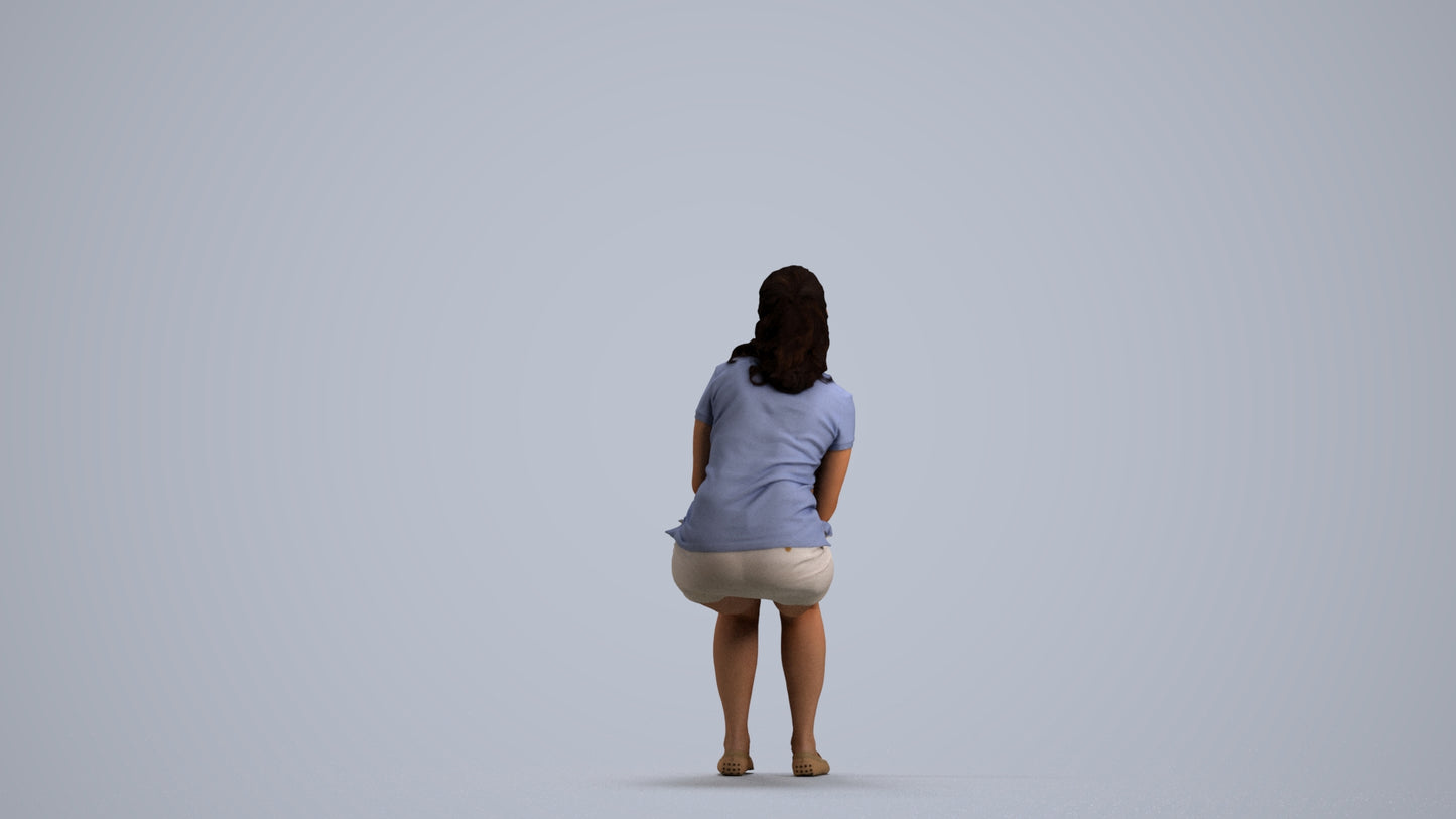 realistic 3D human woman casual sitting, archviz people FBX OBJ for Blender, front view render