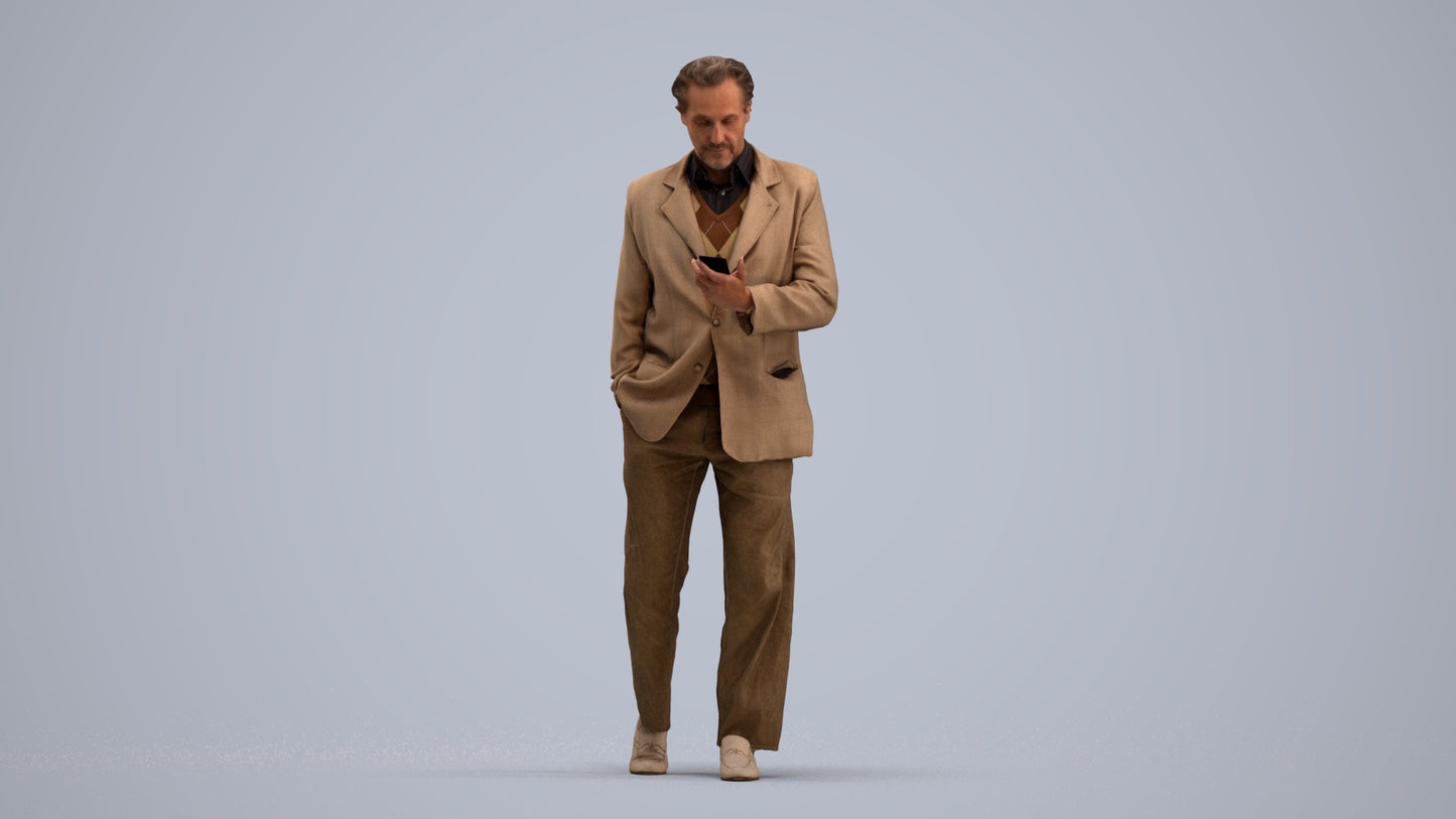 3D scanned man standing business, photorealistic archviz people for Enscape and SketchUp, standing pose render