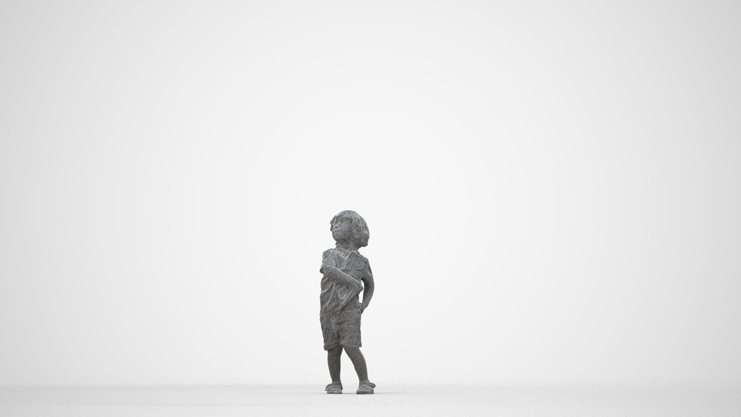 3D human model boy casual kids, photogrammetry scanned person for archviz, wireframe back view